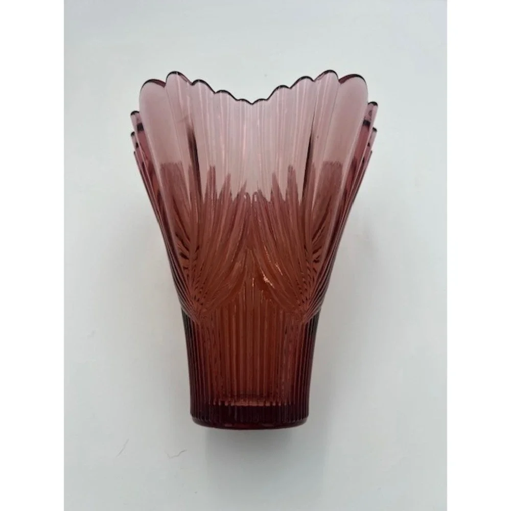 Vintage Fenton 1980 Art Glass Spun Drapery Vase Dusty Rose Art Deco 7.5 Inch